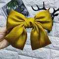 Elegant large mustard yellow satin bow hair clip in Korean style for women girls - Ginger Yellow Duckbill Clip