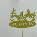 Διακοσμητική μεταλλική σφήνα κήπου σε λαδί χρώμα με πεταλούδες και κείμενο Alles Gute. - Σχέδιο Πεταλούδας