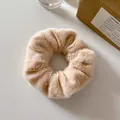 Soft beige faux fur hair scrunchie plush oversized elastic band for winter styling - Khaki Plush