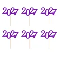 6 stuks paarse glitter 2027 taarttoppers voor Nieuwjaar of afstudeerfeest decoratie. - Stijl 2: 2027 Paars 6 Stuks Per Verpakking