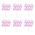 Roze glitter Cheers to 2027 taarttopper set voor feestelijke nieuwjaarsversieringen - Proost Op 2027 (roze) 6 Stuks Per Verpakking