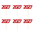 Zes rode glitter 2027 cake toppers voor oudejaarsavond versieringen - Stijl 1: 2027 Rood 6 Stuks Per Verpakking