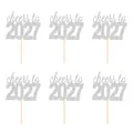 Lot de 6 décorations de gâteau argentées pailletées cheers to 2027 pour fête du Nouvel An - cheers to 2027 / Lot de 6 / Argent