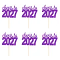 Lot de six décorations de gâteaux à paillettes violettes cheers to 2027 pour fête - cheers to 2027 / Lot de 6 / Violet
