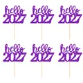 Décorations de gâteau hello 2027 pailletées violettes pour le Nouvel An - hello 2027 / Lot de 6 / Violet