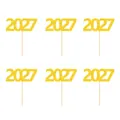 Lot de 6 décorations de gâteau 2027 à paillettes dorées pour fête de Nouvel An festive - Style 1 : 2027 / Lot de 6 / Or