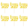 Lot de six décorations de gâteau à paillettes dorées Happy 2027 pour fête du Nouvel An - happy 2027 / Lot de 6 / Or