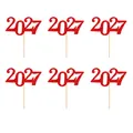 Ensemble de 6 décorations de gâteau de Nouvel An 2027 à paillettes rouges festives - Style 2 : 2027 / Lot de 6 / Rouge