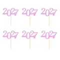 Six décorations de gâteau chiffre 2027 rose pailleté pour les fêtes du Nouvel An - Style 2 : 2027 / Lot de 6 / Rose