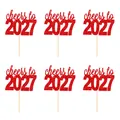 Piques à gâteau de Nouvel An 'cheers to 2027' paillettes rouges, lot de 6 pièces - cheers to 2027 / Lot de 6 / Rouge