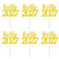 Lot de 6 décorations de gâteau 'hello 2027' à paillettes dorées pour le Nouvel An - hello 2027 / Lot de 6 / Or