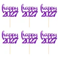 Décorations de gâteau Happy 2027 en paillettes violettes pour fête du Nouvel An - happy 2027 / Lot de 6 / Violet
