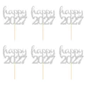 Lot de 6 pics à gâteau argentés pailletés happy 2027 pour le nouvel an - happy 2027 / Lot de 6 / Argent