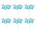 Lot de 6 décorations de gâteau 2027 bleu pailleté pour le Nouvel An et les fêtes - Style 2 : 2027 / Lot de 6 / Bleu