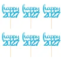 Lot de six décorations de gâteau 'happy 2027' en paillettes bleues pour le Nouvel An - happy 2027 / Lot de 6 / Bleu