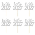 Lot de 6 décorations de gâteau Hello 2027 paillettes argentées pour le Nouvel An - hello 2027 / Lot de 6 / Argent