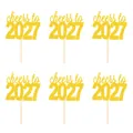 Lot de 6 décorations de gâteau Nouvel An 2027 à paillettes dorées pour les fêtes - cheers to 2027 / Lot de 6 / Or