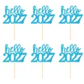 Ensemble de décorations de gâteau à paillettes bleues "hello 2027" pour le Nouvel An. - hello 2027 / Lot de 6 / Bleu
