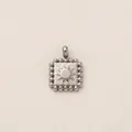 Silver stainless steel square sun pendant necklace with elegant beaded border detail - Steel Color Square Tag Pendant