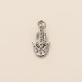 Silver stainless steel Hamsa hand pendant necklace with clear rhinestone detail - Steel Color Palm