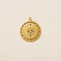 18K gold plated stainless steel evil eye pendant necklace with crystals and laurel wreath - Sun Wheel Evil Eye Pendant