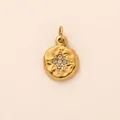 Mini 18K gold plated stainless steel starburst pendant with clear crystals - Round Compass Star Pendant