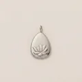 Elegant minimalist silver stainless steel teardrop pendant with embossed lotus flower pattern - Steel Color Solid Lotus Pendant