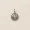 Elegant silver stainless steel sunburst circular pendant necklace with clear center stone - Steel Color Sun Chakra Pendant
