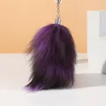 Oversized purple and black real fur fox tail keychain for women's bags and cars. - Black Purple