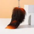 Luxury large faux fur fox tail keychain bag charm in natural black and orange gradient - Black Orange