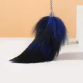 Large blue and black gradient faux fur fox tail keychain and fluffy bag charm accessory - Black and Blue