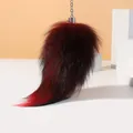 Luxurious extra large red and black gradient fox tail fur keychain bag pendant - Black Red