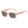 Stylish pink rectangular frame sunglasses with dark grey lenses in retro chic style. - Pink Frame Grey Lens