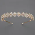 Cerchietto di lusso color oro con scintillanti cristalli floreali in zircone per donna - Cerchietto alla Moda per Servizio Fotografico di Compleanno (TS-J3433G)