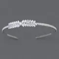 Elegante cerchietto in zircone argentato con cristalli scintillanti a forma di foglia - Cerchietto da Damigella d'Onore Versatile di Lusso (TS-J3166S)