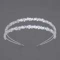 Elegante cerchietto a doppio strato in argento con motivi a foglia in cristalli di zircone - Cerchietto a Doppio Strato con Fiori e Foglie Versatile (TS-J3312S)