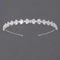 Elegante cerchietto in zircone argento con pietre taglio marquise per cerimonie - Cerchietto con Zirconi Argento con Fiori e Foglie (TS-J2940S)