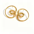Minimalist 18k gold plated stainless steel spiral hollow hoop stud earrings for women - Gold (R01)