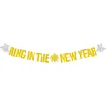 Glitzerndes goldenes 'RING IN THE NEW YEAR' Banner mit silbernen Glocken für Neujahrspartys - Glitzer Gold Ring In The New Year Banner