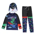 Ensemble de maillot de bain à manches longues pour garçons avec imprimés dinosaures. - 2XL (110-120cm, 39-47) / Dinosaure Surfeur (SW-5 Bleu Noir Vert)