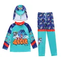 Ensemble de bain 3 pièces pour garçons avec haut à manches longues et chapeau de requin - 2XL (110-120cm, 39-47) / Requin Palmier (SW-6 Bleu Vert Palmier)