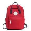 Lightweight red canvas backpack with navy straps and blank circular logo patch for custom - Small / Red