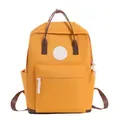 Lightweight vibrant yellow school travel backpack with stylish brown handles and straps - Small / Orange