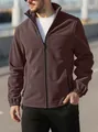 Detail view of men's brown polar fleece jacket with stand-up collar and full zipper - S / Tops / Coffee