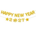 Vista dettagliata dello striscione glitterato oro Happy New Year 2027 per feste - Stile Happy New Year