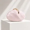 Minimalist pink pebble-shaped PU evening clutch bag with gold crescent clasp - Pink