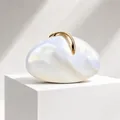 Elegant pearlescent pebble shaped PU clutch bag with gold clasp for evening parties - White