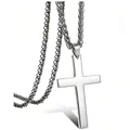 Polished stainless steel cross pendant necklace for men with durable wheat chain. - Steel