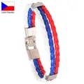 Braided leather bracelet featuring Czech Republic flag colors of white, blue, and red. - Czech Republic
