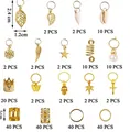 Set di 230 gioielli per treccine fai-da-te con 16 ciondoli dorati assortiti. - Set da 230 pezzi (con scatola di immagazzinaggio) / Oro